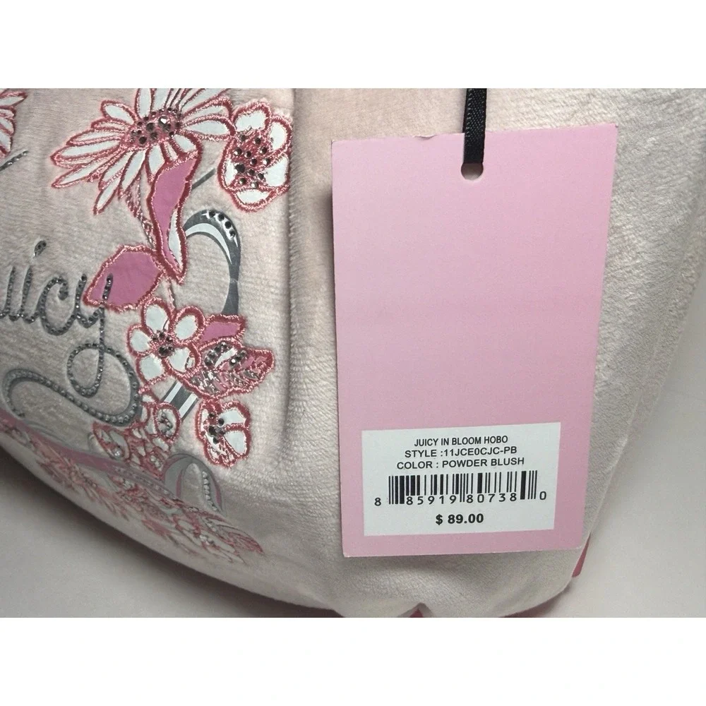 Juicy Couture Hobo Bag Juicy In Bloom Powder Blush Pink Velour Floral‎ Y2K